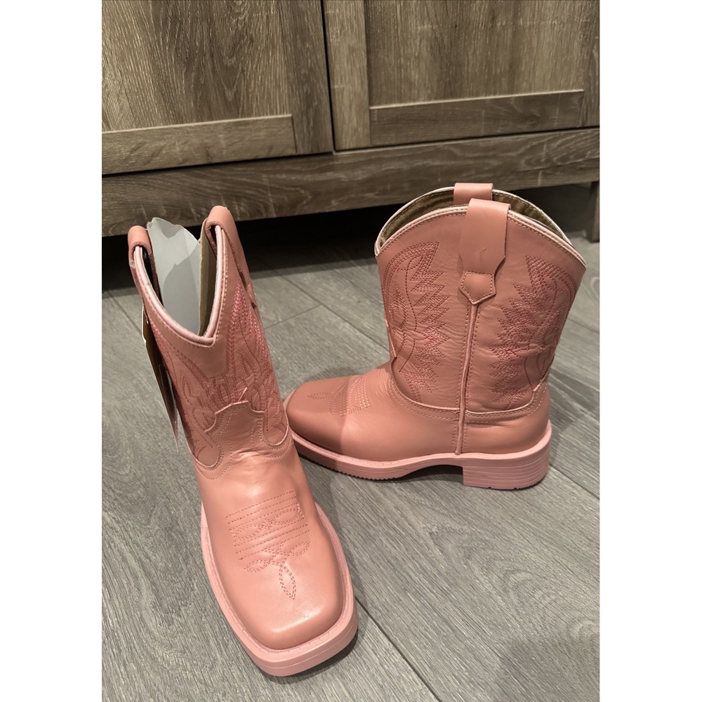 JB Dillion Kids Size 13 Cowboy Square Toe Embroidered Western Boots Pink Country